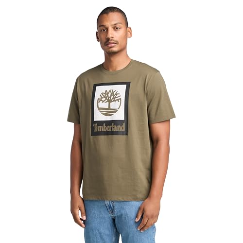 Timberland Men's Stack Logo Colored Short Sleeve Tee, Leaf Green, X-Large at Amazon