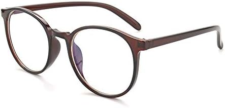 Gudzws Retro Big Round Frame Anti Blue Light Glasses Work for Wide Face Red Unisex