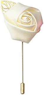 Handcrafted Lapel Pin Rose Men's Lapel Flower Boutonniere With Golden Leaves(1 pc )