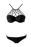 Vogueric Womens High Neck Strappy Padded Push Up Two Piece Bikini Set Bathing Suit