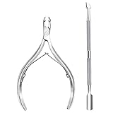 Cuticle Nipper with Cuticle Pusher- Professional Grade Stainless Steel Cuticle Remover and Cutter - Durable Manicure and Pedicure Tool - Beauty Tool Perfect for Fingernails and Toenails (Silver)