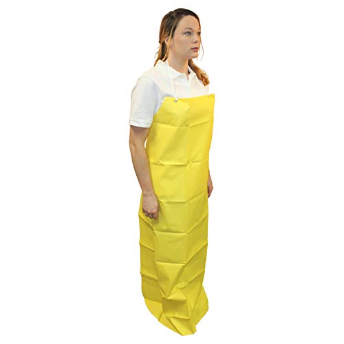 Yellow PU Waterproof Apron 35" x 48" with Poly-Cotton String Ties, Disposable Chemical Resistant Apron Men Women Latex Free Uniform, Petrochemicals, Industrial Maintenance, Food Service, 12 Pcs