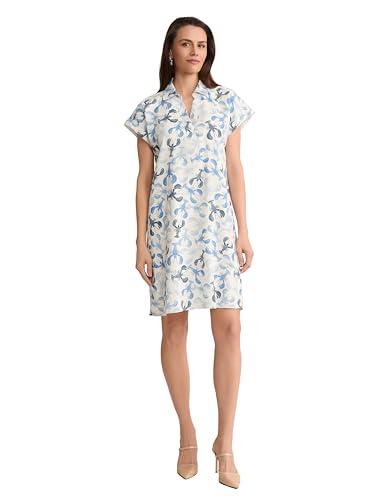 Jones New York Women's Printed Short-Sleeve Collared V-Neck Linen Dress