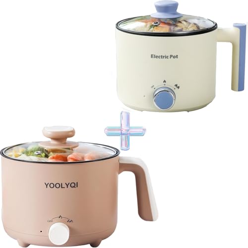 2 Electric Hot Pot:1.5 L Ramen Cooker, Dual Power Mini Portable Multi-Functional Lazy Pot for Pasta, Noodles, Egg, Soup, Non-Stick Noodle Cooker with Boil Dry Protection for Dorm, Office