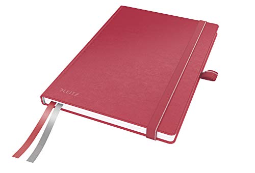 Leitz Complete Notebook A5 Squared, 160 Pages, 80 Sheets, Hardcover, 100 g/m² Paper FSC Certified, Fastener, Bookmark, Pen Loop, Red, 44770025