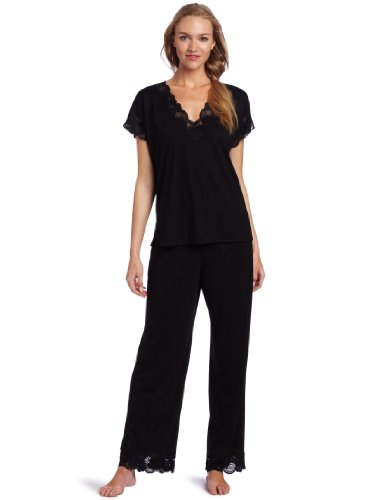 Natori Women's Zen Floral Pajama Set, Black, Medium