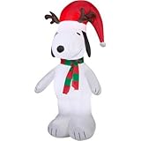 5' Airblown Inflatable Snoopy with Antlers and Santa Hat Christmas Inflatable