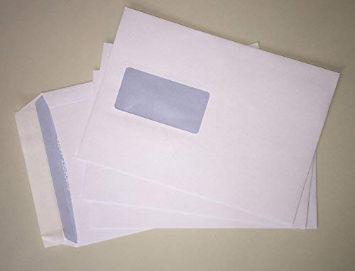 50 Envelopes with Window, C5 = 229 x 162 mm, Printable with Laserprinters, White Business Envelopes Peel and Seal