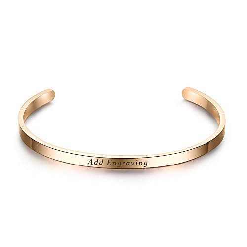 GAGAFEEL Cuff Bracelet Custom Engraved Message Date DIY Unisex Open Bangle Christmas Personalized Gift (Rose G