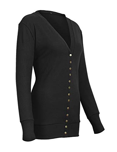 Weilim Women's V-Neck Button Down Knitwear Long Sleeve Casual Cardigans Sweater Black XXL - Thumbnail 4