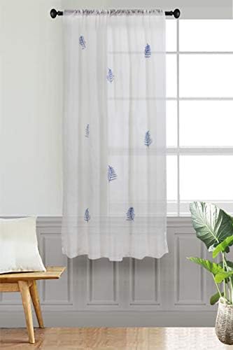 Milano Home Fern Blue Embroidered 100% Cotton Sheer Curtain (63", Blue)