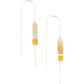 Scout Curated Wears - Rectangle Stone Thread Earring - Amazonite/Amber/Gold
