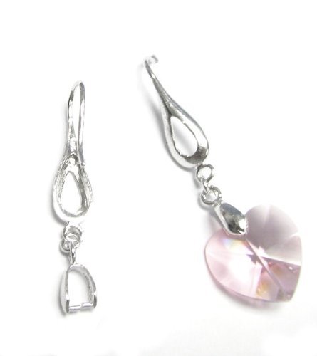 2 pcs .925 Rhodium .925 Sterling Silver Earring Connector French Hook Dangle Bail Pinch Bead Clasp/Findings/Bright