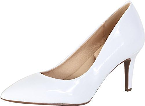 City Classified Comfort Coen-h Medium High Heel Pointy Toe Pump *Super Cushioned Memory Foam Inner Sole White Patent 6.5