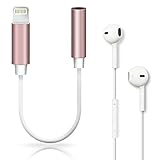 iPhone 7/7 Plus Earphone Adapter, Lightning to 3.5mm Audio Jack Adapter Converter with Complimentary Headphones (Rose Gold)