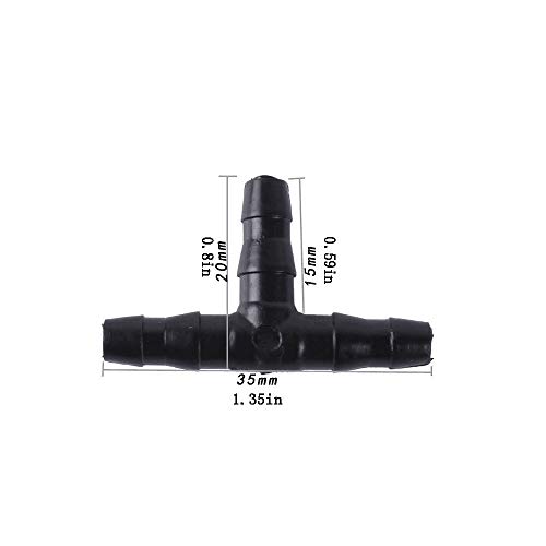 QTFHR Barbed Connectors Drip Irrigation, 1/4" Universal Barbed Tee Fittings 100 pcs, Fits 1/4" Drip Tubing (4/7mm Tee Pipe) - Thumbnail 3