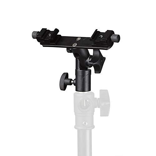 TEZONG Adjustable Dual Flash Bracket Hot Shoe Speedlight Stand Umbrella Socket Holder Light Stand Bracket Mount 1/4" to 3/8'' for Photo Studio Video DSLR Camera Canon Nikon Yongnuo Photography - Thumbnail 7