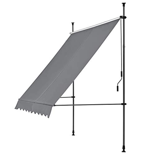 pro.tec Klemmmarkise Mittelgrau 400 x 120 x 200-300cm Markise Balkonmarkise Sonnensegel Sonnenschutz ohne Bohren – Bild 4