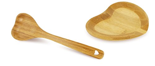 KOVOT Heart Shaped Bamboo Spoon And Rest Set - Unique And Beautiful Gift