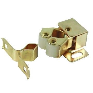Ironmongery World 10 x Double Twin Roller Catch Caravan Cupboard Cabinet Door Catch Latch + Screws In 3 Finishes - Brass/Gold