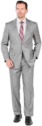 Mens 2 Button 2 Piece Modern Fit Suit - Wool/Silk Blend Light Grey 58R