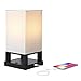 Brightech Maxwell - Bedroom Nightstand Lamp with USB Ports - Modern Asian Table Lamp w/Wood Frame - Soft Light Perfect for Bedside - with LED bulb - Black primary
