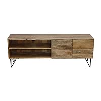 The Urban Port 38930 Industrial Style TV Stand With Storage Cabinet, Natural Wood Finish