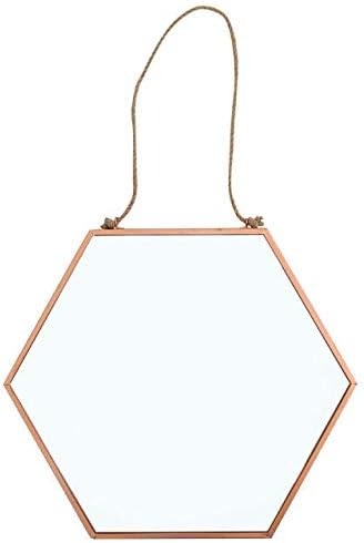 IGD Copper Mirror Hexagonal Rustic Hanging Rope Rose Gold Medium NEW ON TREND