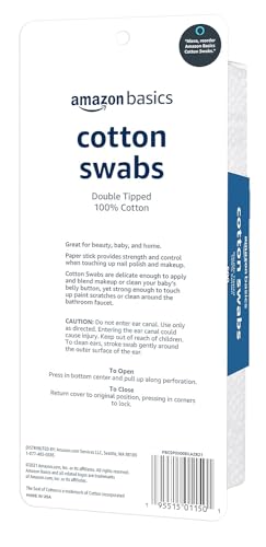 AMAZON BASICS DOUBLE-TIPPED COTTON SWABS FOR PERSONAL HYGIENE AND BABY CARE, COTTON, VERSATILE, BABY SAFE, 500 COUNT