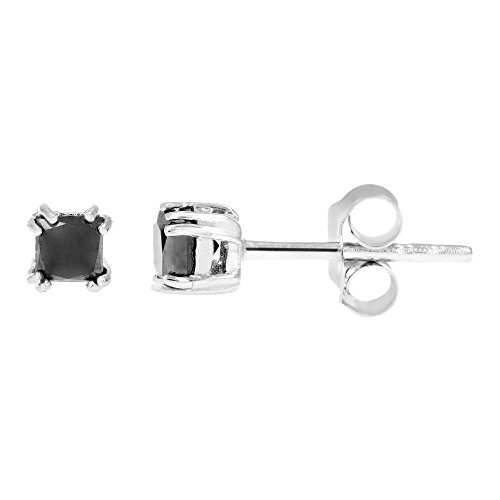 1/3 cttw Black Diamond Princess Cut Earrings in .925 Sterling Silver