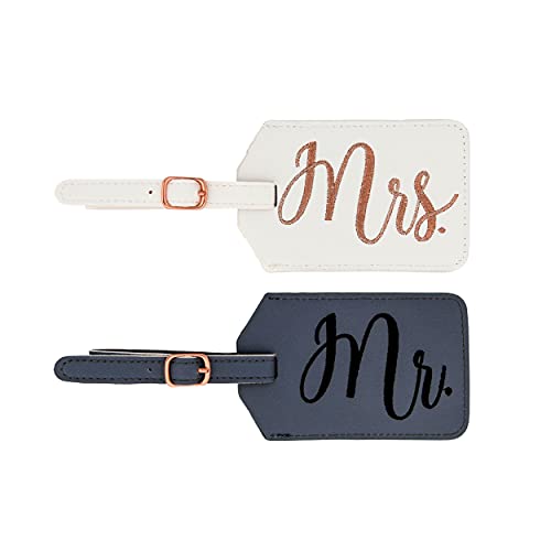 Miamica Mrs. & Mr. Faux Leather Luggage Tags with Sturdy Buckle Straps