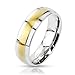 STR-0144 Stainless Steel 2-Tone Gold IP Center Grooved Band Ring(13)