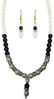 The Indian Arts Black-white Color Pearl Pendant Necklace with Earings Fashion Jewelry for Womens