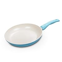 Non-Stick Open Fry Pan Safe Ceramic Skillet, 100% PFOA-Free, Stay Cool Grip, Sky Blue (12 INCH)