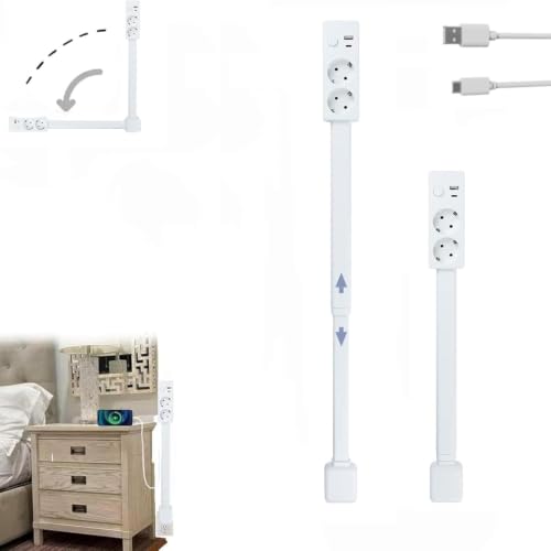 Extendable and Swivel Wall Plug with USB-A, USB-C and 2 Outlets - Ideal for tight corners such as bedside tables, sofas and desks.