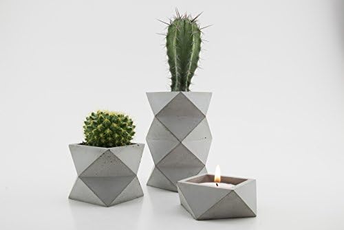 Grey Geometric Suite - Two Concrete Planters &amp; One Candle Holder