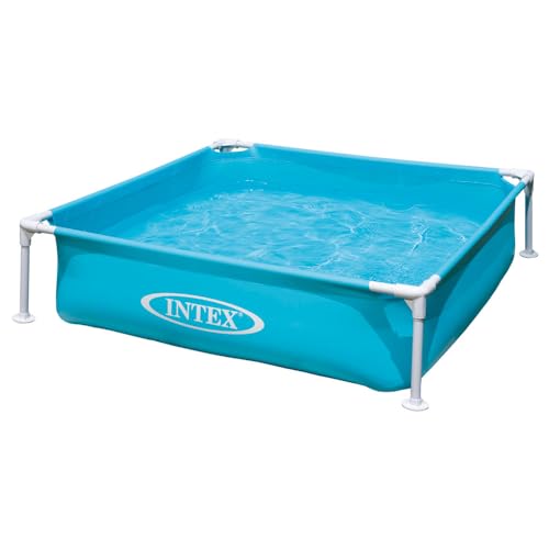 Piscina Desmontable Cuadrada Tubular Infantil, 122x122x30 cm, 342 litros, Diseño Cuadrado, Tapón de desagüe, Jardín y Exterior, Vinilo Resistente, Incluye Parche de reparación, +2 años (57173)