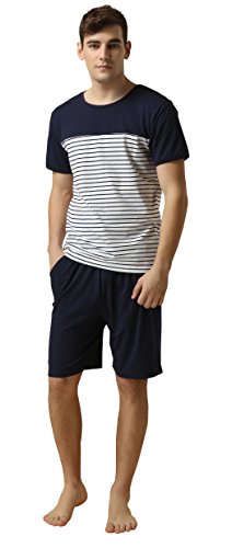 Suntasty Men's Summer Sleepwear Lounge Set Short Sleeve Pajamas Shorts with Top(Blue,M,1012M)