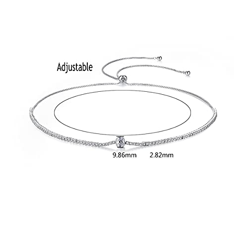 MissDaisy- 2.82mm Round CZ Diamond Round Cut Tennis White Gold Halo Adjustable Necklace for Women Girls Gift