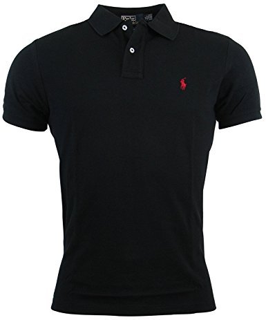 Polo Ralph Lauren Mens Custom Fit Mesh Polo Shirt (Black-Medium)