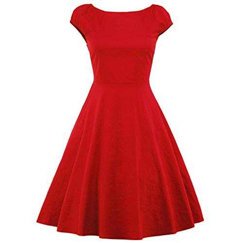 Kaured Comfy Women Summer Pin up Dresses 50s Rockbility Robe Plus Size A-Line Party Dress,Small,Red00572
