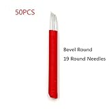 Blossm 50Pcs Red Microblading Needles Permanent Makeup Tattoo Manual Eyebrow Needle Bevel 19 Pin Round Blades