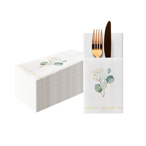 PAW Linen Feel Pocket Napkins 1/8 Fold, 25 Pack - Golden Eucaliptus