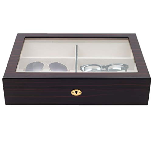 TimelyBuys 6 Glasses Large Ebony Wood Storage Display Case, Ebony Walnut, 6 Piece
