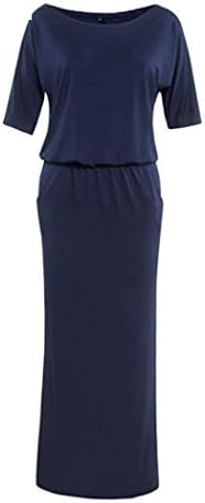 Kindes Women Ladies Maxi Dress Casual Oblique Collar Medium Sleeve Solid Loose Side Split Dress Long Summer Dresses