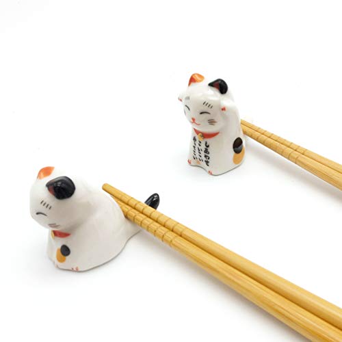 5 Pairs Chopsticks and Chopstick Rest Set, Cute Lucky Cat Chopsticks Holder 5 Cats, Classic Japanese Style Bamboo Natural Reusable Chopsticks, Dishwasher - Safe, Chopsticks Holder Gift Set (Lucky Cat) - Thumbnail 7