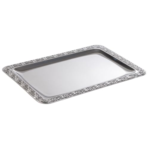 APS Schoenner Essen Tray - Stainless Steel Tray with Decorative Rim, 35 x 24 cm, Rectangular