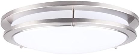 CORAMDEO 15 Inch LED Satin Nickel Ceiling Flush Mount Light for Hallways, Bedrooms, Entry, Built in LED Gives 200W of Light from 27.5W of Power, 1925 Lumens, 3K, Dimmable, Nickel Finish, Acrylic Lens