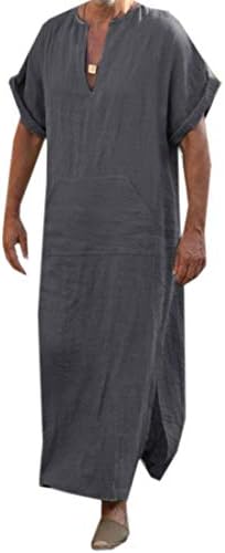 Fubotevic Mens Middle East V-Neck Plus Size Pure Color Short Sleeve Arab Thobe Thawb Caftan