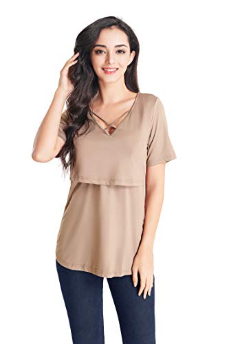 Women's Maternity Nursing Tops Short Sleeve Breastfeeding T-Shirt Comfy Sweaters V-Neck